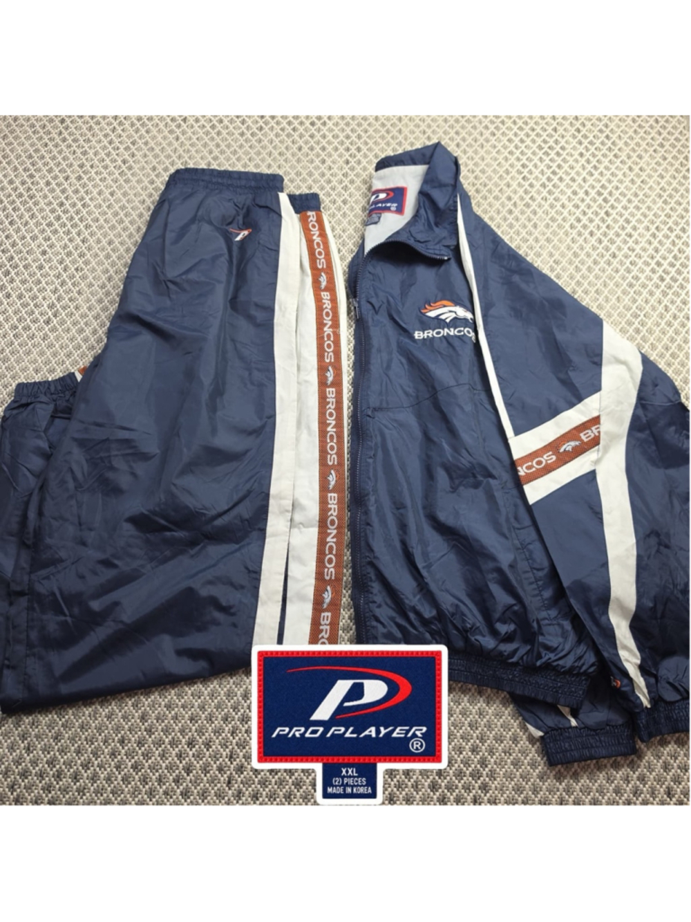 Vintage Pro Player Denver Broncos Mens XXL 2 Piece Tracksuit Jacket Pants NFL